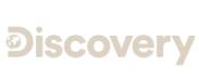 The word Discovery in light beige text with a stylized globe forming the letter D on a white background.
