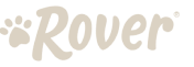 The image shows the word Rover written in a light beige, playful font with a paw print replacing the letter R.