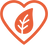 An orange outline of a heart surrounds a stylized orange leaf with a central vein, symbolizing eco-friendliness, nature, or a love for the environment.